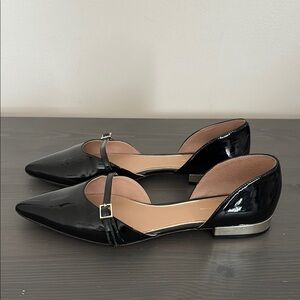 Linea Paolo Demi D'Orsay Flat Pointed Toe Black Patent Leather Size 9.5